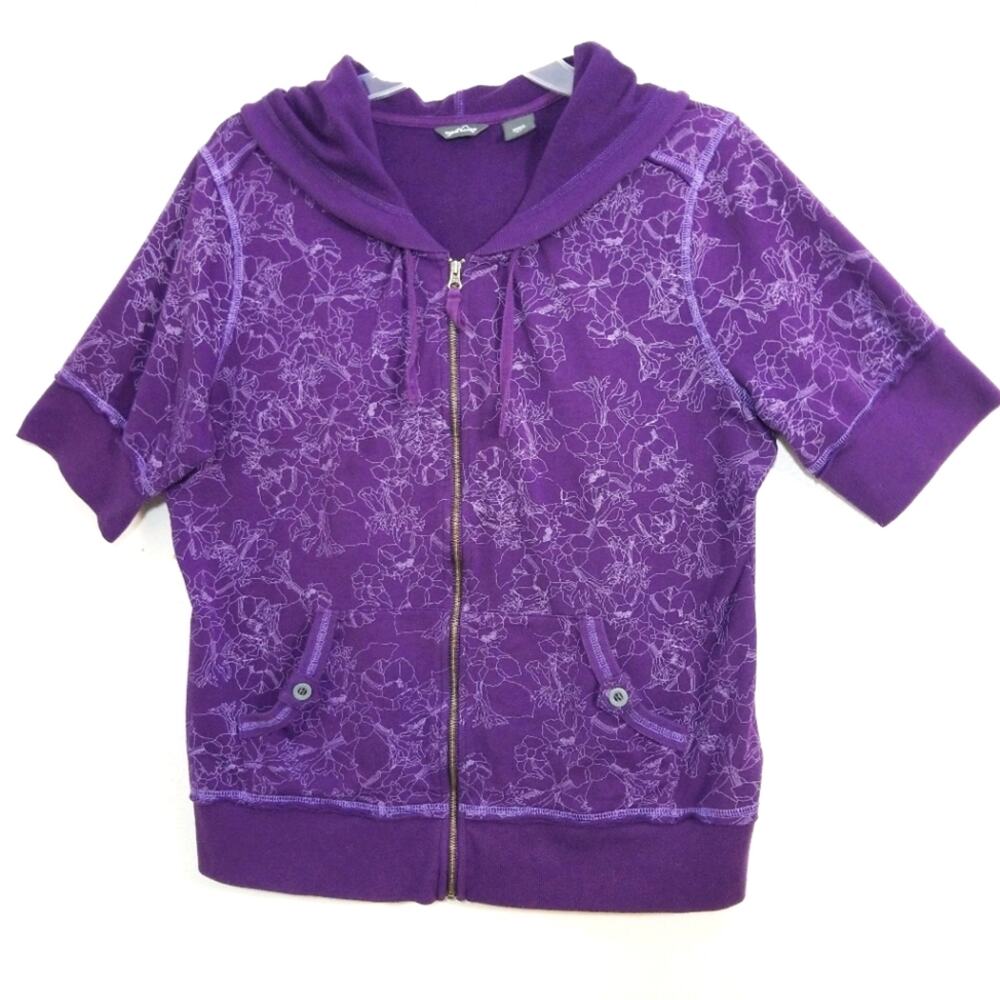Eddie Bauer purple floral short sleeve hoodie XLT